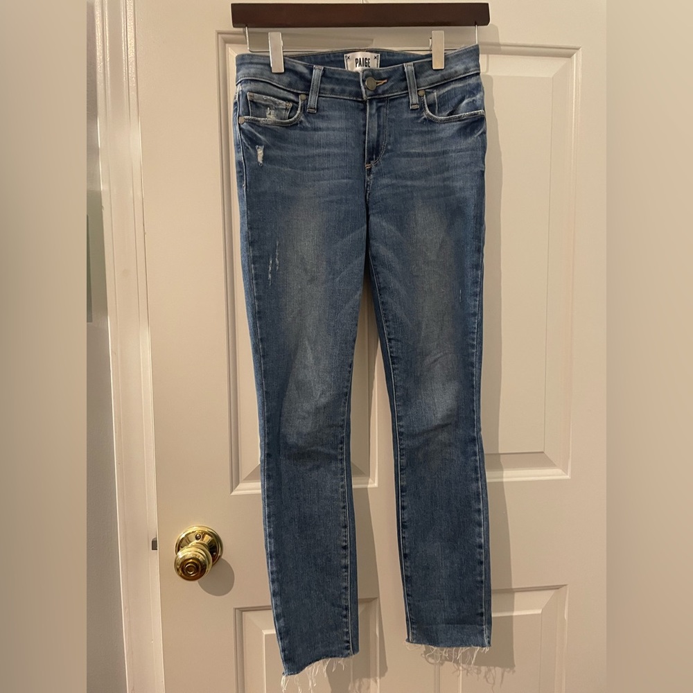 PAIGE Verdugo Ankle Jeans, Size 25, Distressed Look, Light/Medium Wash Denim